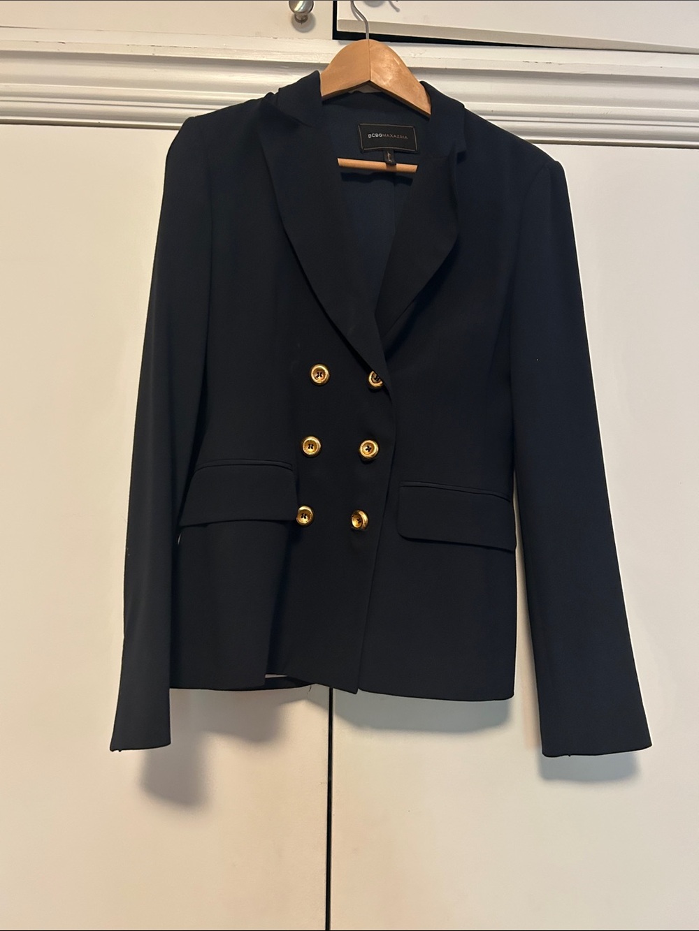 BCBGMaxAzria Black Double-Breasted Blazer with Gold Buttons